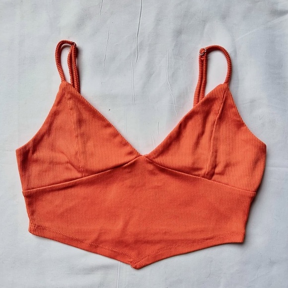 Cutesy Orangey Pink Ribbed Crop Top - Picture 1 of 1